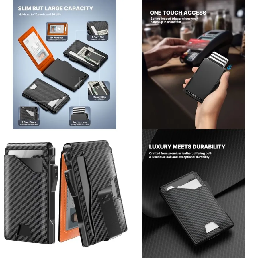 

Tactical Wallet for Men Card Holder: Pop Up Card Case, Genuine Leather, Smart, RFID Blocking, Slim, Minimalist, Thin, Front Poc