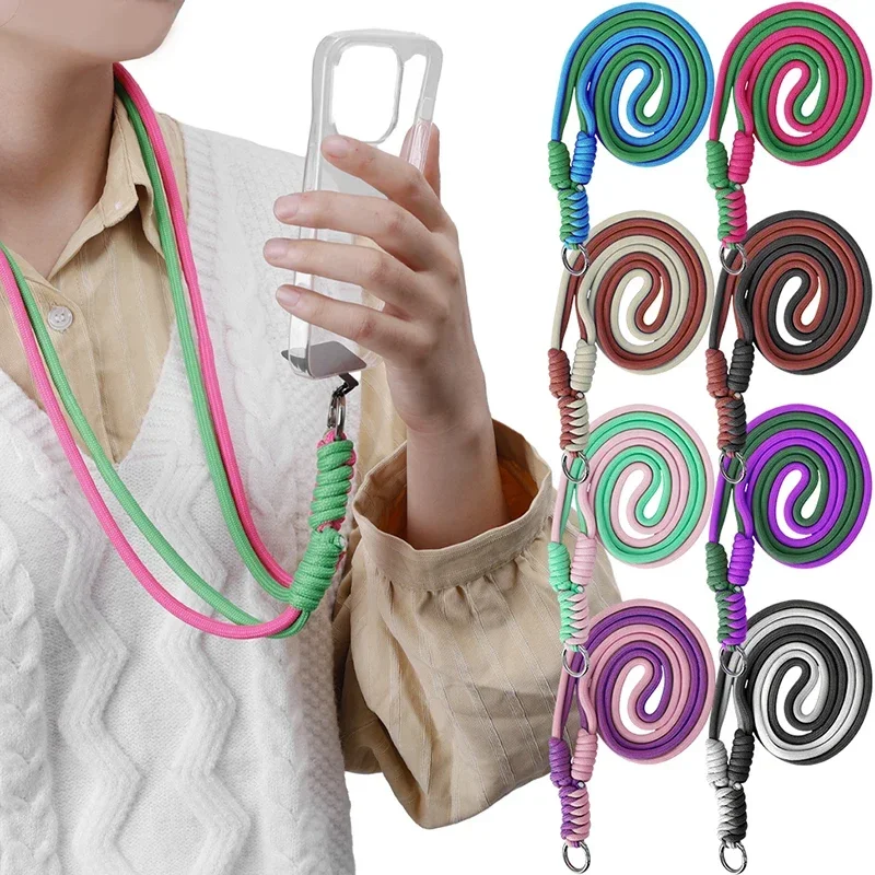 120cm Woven Mobile Phone Lanyard Straps Universal Neck Cord Crossbody Cellphone Carabiner Pendant for Phone Case Charm Cord