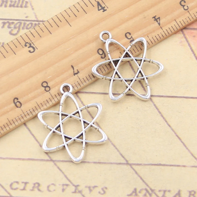 20szt Charms Science Atomic Diagram 25x20mm Tybetański Srebrny Kolor Wisiorki Antyczna Biżuteria DIY Ręcznie robione Rzemiosło