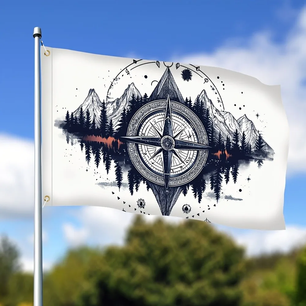 Compass Mountain Night Scene Garden Flag Durable Polyester Outdoor Decoration for Home and Garden