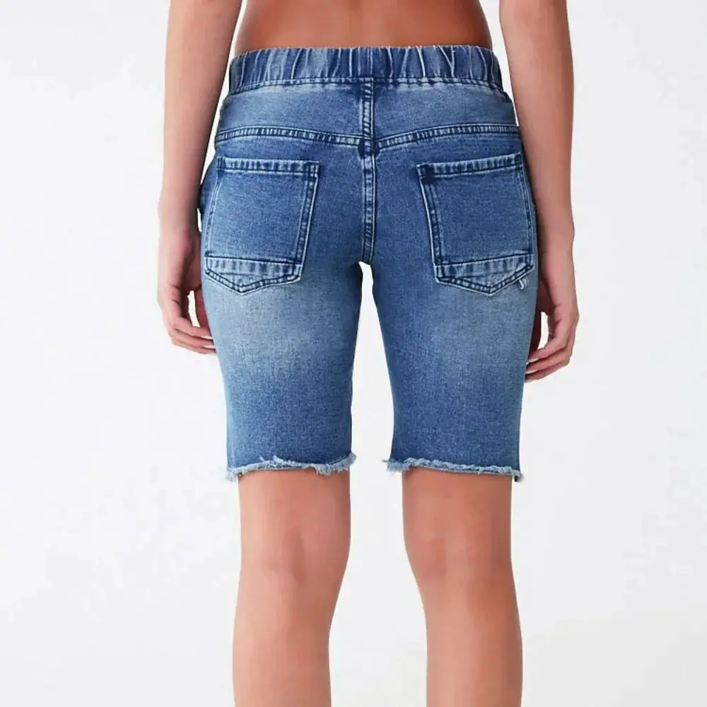 Retro Middle Waist Straight Simple Denim Shorts Y2 Fashion 2025 New High Street Slimming Korean Style Cotton