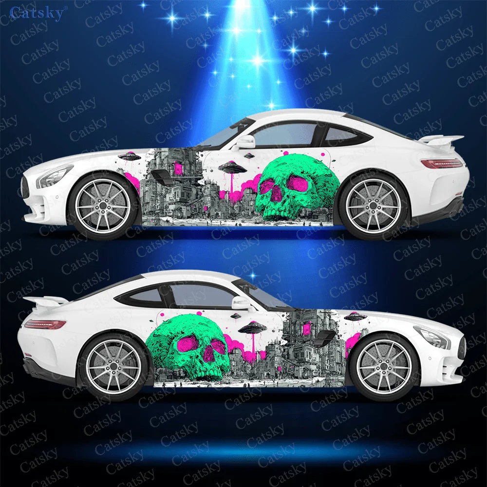 

Темный город человеческий череп украшение на боковую наклейку автомобиля, ПВХ водонепроницаемая устойчивая к царапинам наклейка, защита автомобиля, автоаксессуары в подарок