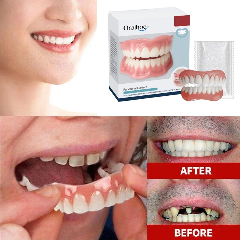 

Новый силиконовый набор для временных ортодонтических зубных протезов: верхние и нижние искусственные зубы, имитация брекетов для гигиены полости рта и отбеливания.