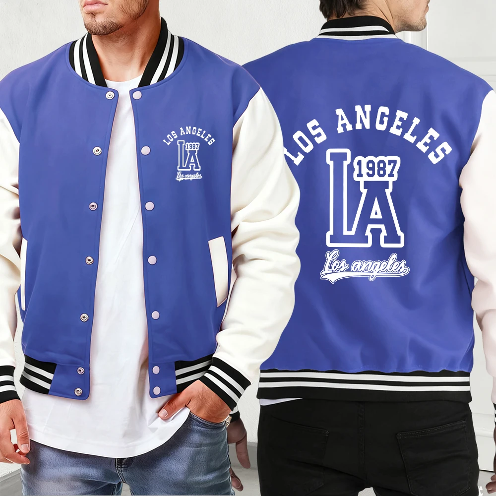 

Лос-Анджелес с буквенным принтом, новые повседневные куртки, мужская модная базовая одежда Veste Street, мягкая одежда, винтажная бейсбольная форма на пуговицах