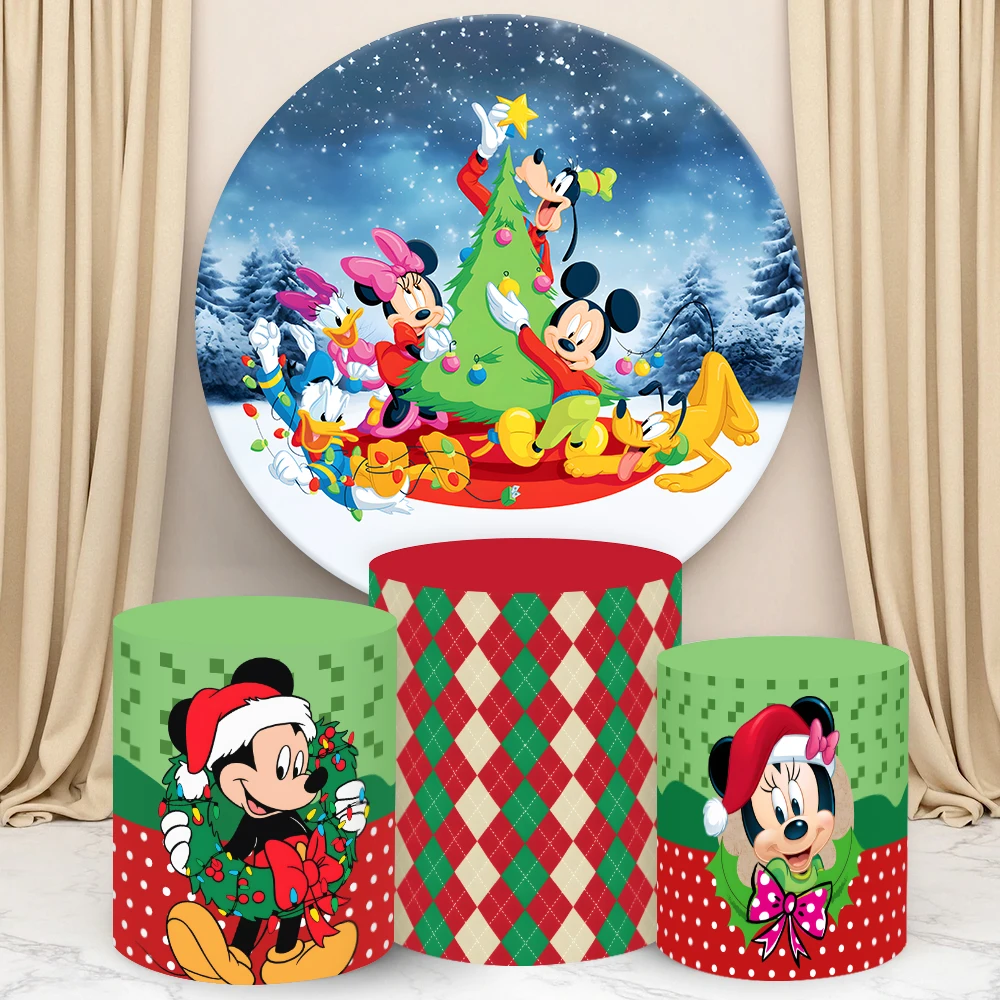 

Mickey Mouse Clubhouse Round Cylinder Backdrop Cover Disney Christmas Party Decoration Photograph Background Cylinder Cake Cover