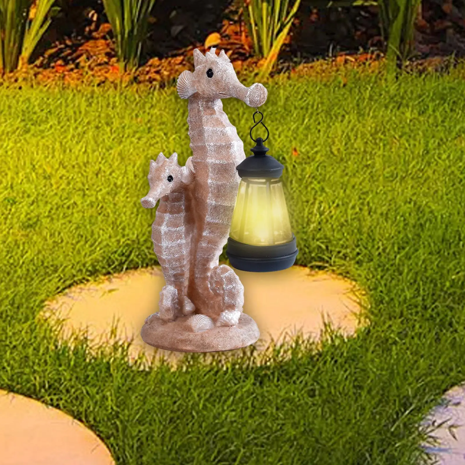 Ornament with Solar Light Creative Decor Cute Waterproof Solar Lantern Seahorse Sculpture for Outside Gift Balcony Birthday Lawn