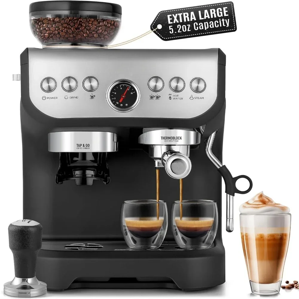 Manual Espresso Machine with Grinder and Milk Frother - 15 Bar Pressure Pump Cappuccino Machines, Latte Machine