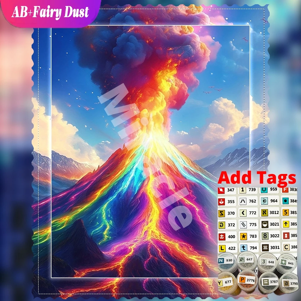 AB Fairy Dust DIY Diamond Mosaic Landscape Fantasy Full Square Round Painting rainbow volcano eruption Embroidery Decor For Home