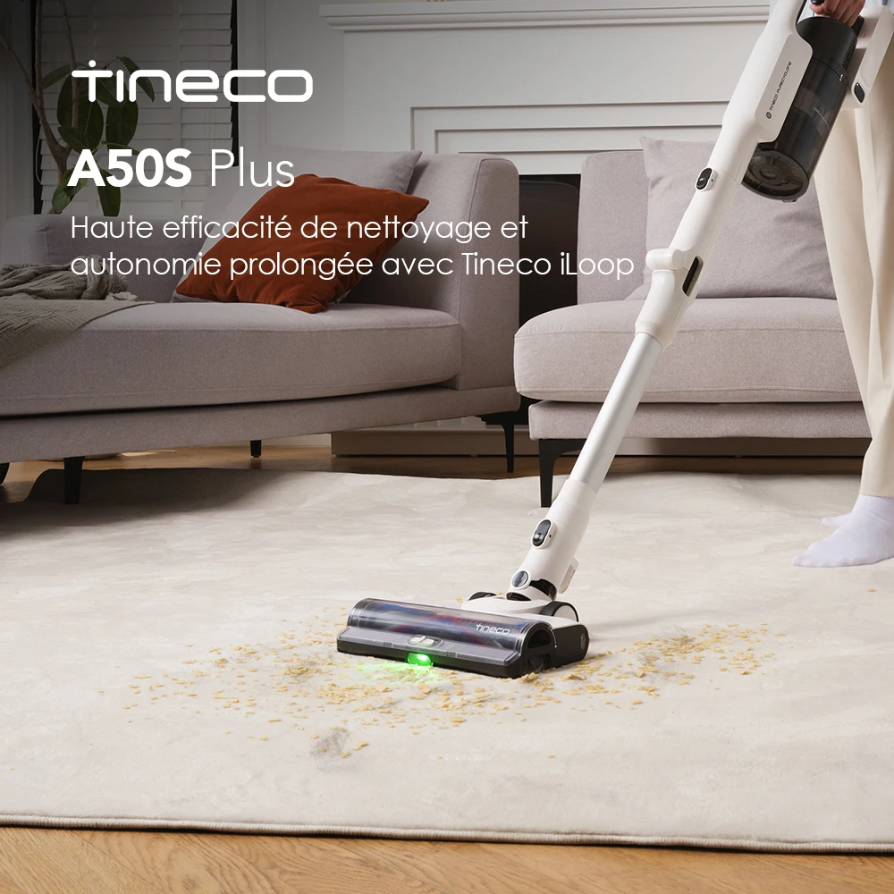 Tineco Pure One A50S Aspirateur Balai sans Fil, Aspiration 185W, 70 Min d’Autonomie, Réservoir Plus Large de 1L, Brosse Motorisée 3DSense, Technologie