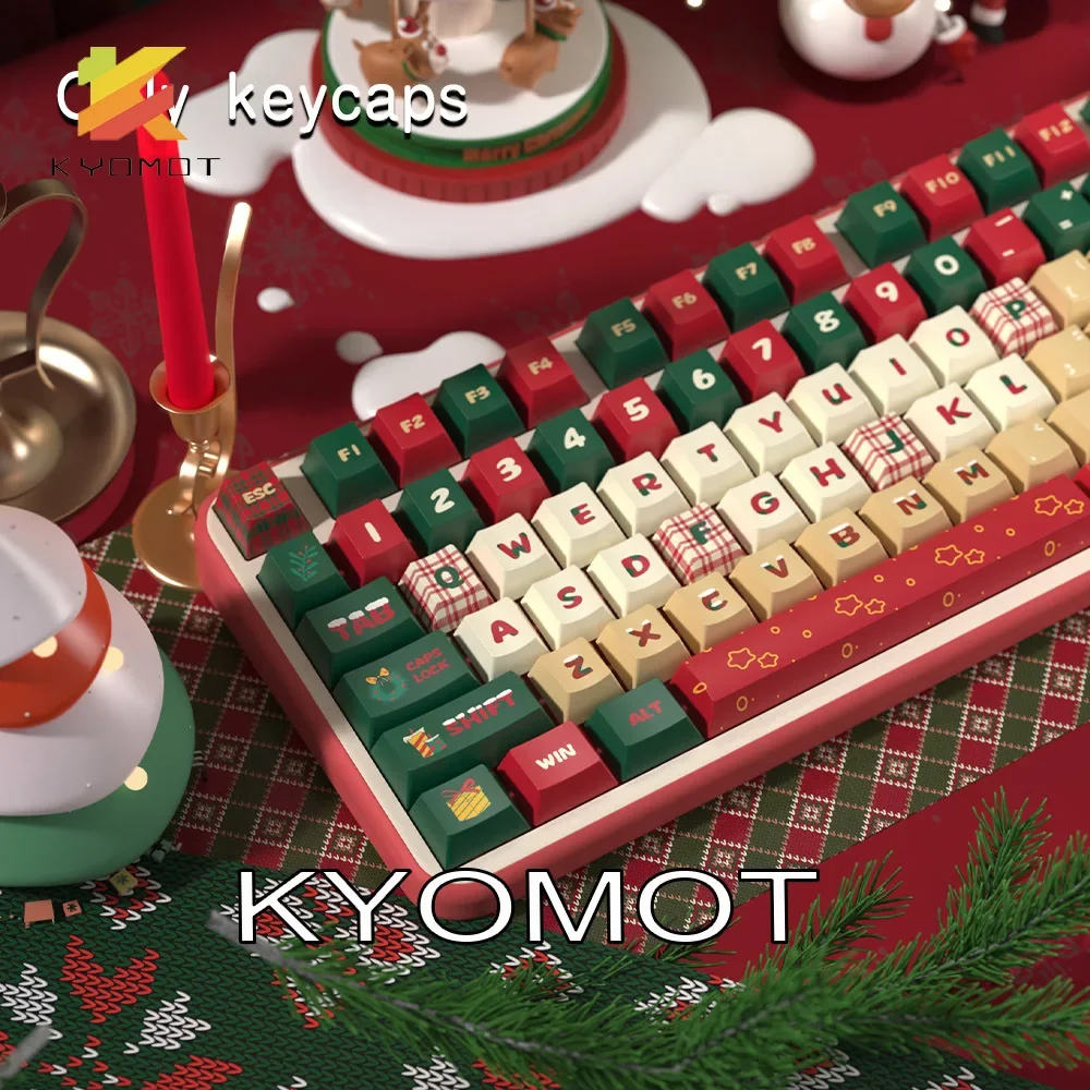 KYOMOT Merry Christmas Theme Keycaps Cherry Profile 158 Keys ISO PBT Dye Sub Keys Caps For DIY Holiday Gifts Mechanical Keyboard