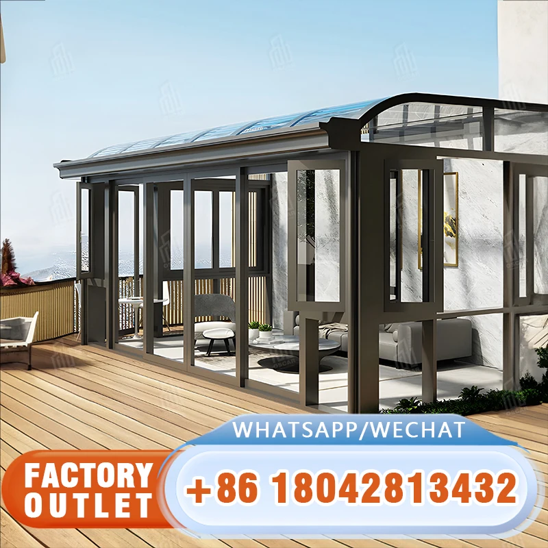 Baivilla Telescopic Aluminum Curve Polycarbonate Roof Patio Swimming Pool Glass Conservatory Retractable Sunroom