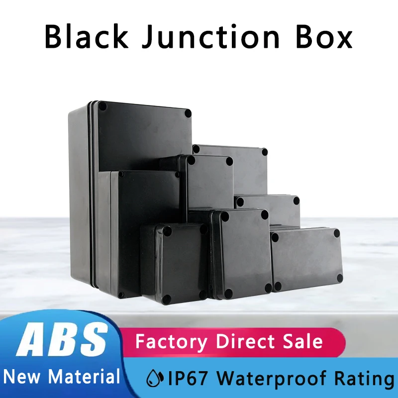 

Outdoor IP67 Waterproof Black Junction Box Housing ABS Plastic Enclosure Screw Cable Flame Retardant Cases for Electronics