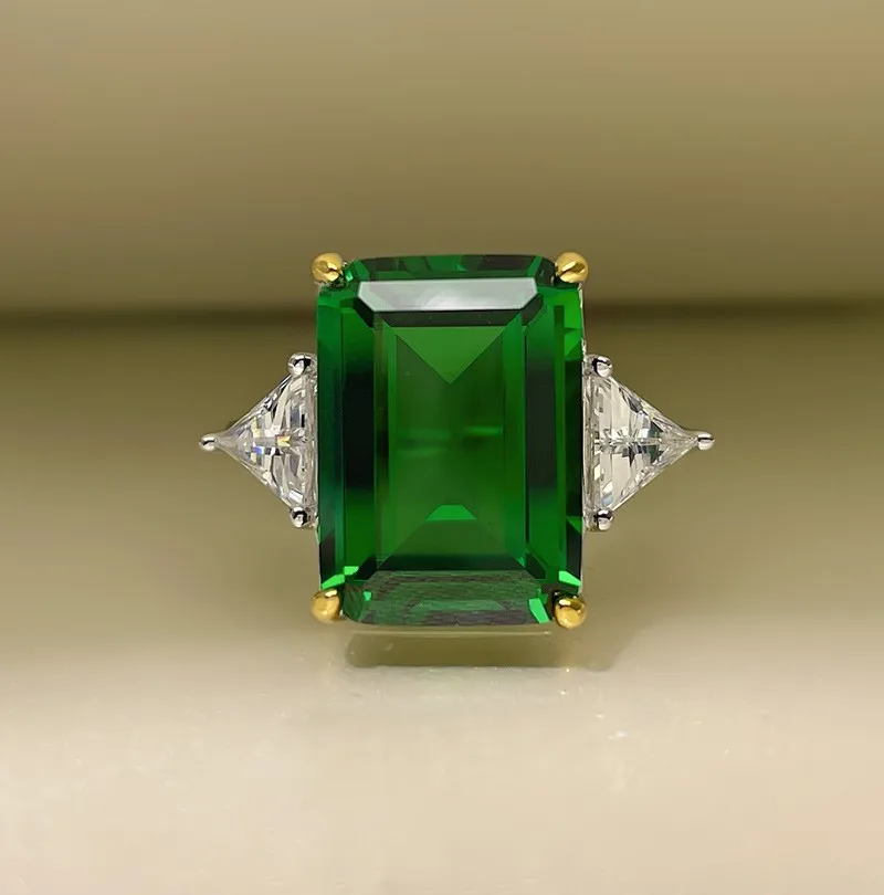 

Fashion jewelry S925 sterling silver 10 * 14 rectangular car flat emerald ring for women, simple and elegant