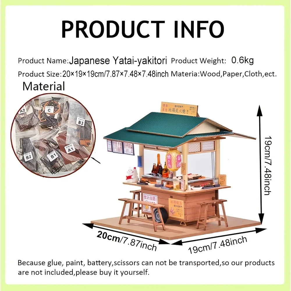 Miniature DIY Dollhouse Kit Wooden Japanese Yakitori Shop Architecture Model Kit 3D Puzzle Birthday Gift for Adults
