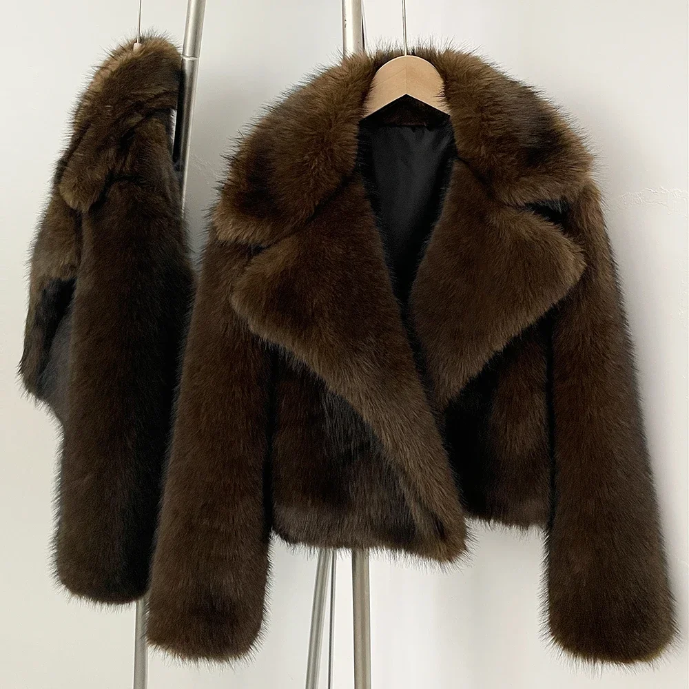 

Fur Coat Eco-friendly Women Fashion Faux Fur Jacket Vintage Turn-Down Collar Long Sleeve Coat Autumn Winter Woman Streetwear