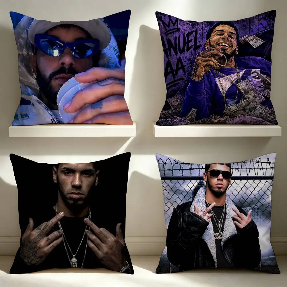 Top Rapper Anuel AA Square Double-Sided Printed Pillow Case Sofa Cushion Cover Bedroom Bedside Decor