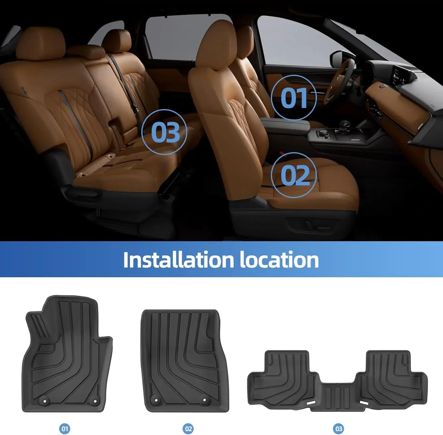 سجادات أرضية لـ 2025 Mazda CX-70 & CX70 PHEV بطانات أرضية لجميع الأحوال الجوية ملحقات TPE، سجادات سيارة للصف الأول والالثاني باللون الأسود الداخلي