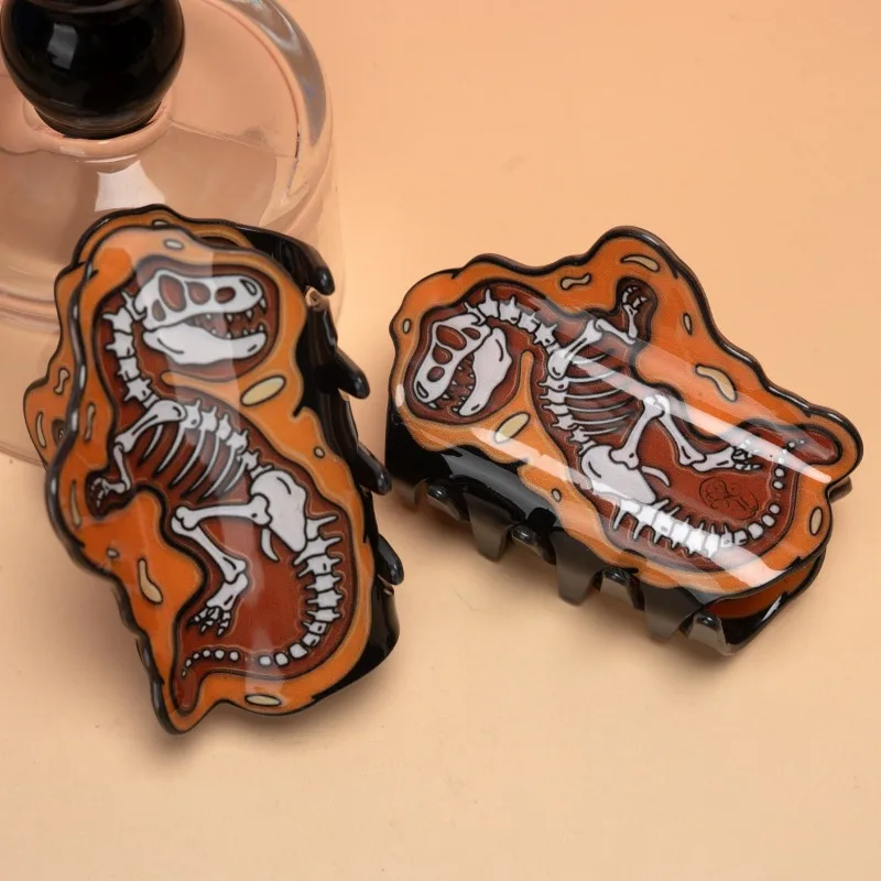 Creative Dinosaur Fossil Skeleton Hair Claw Clip, Personality Cartoon Print Shark Clip, Women Back‑Head Updo Hair Accessory Gift