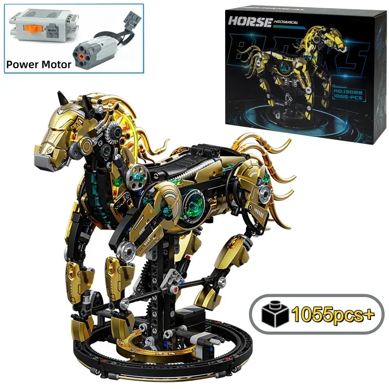 1055-delige technische bouwstenen van een bionische paard, beweegbaar dierenmodel met tandwielmechanisme, creatief cadeau voor volwassenen en kinderen voor de feestdagen.