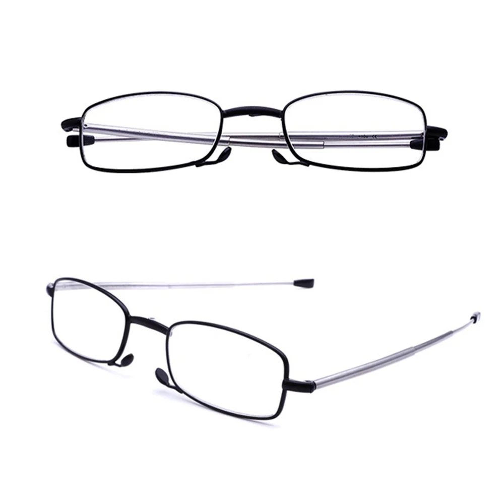 Lunettes de lecture pliantes avec boîte d'origine pour hommes et femmes, petite monture en métal, portable, noir, presbyte, + 1 à + 4