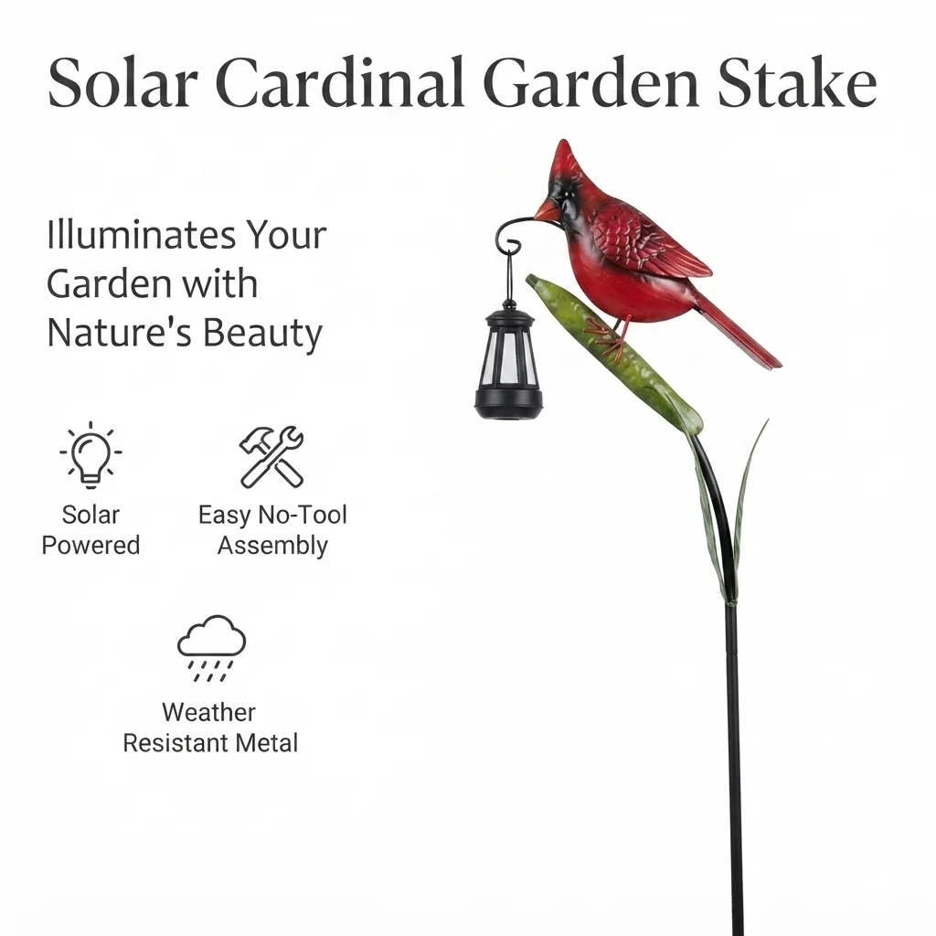Solar LED Waterproof Cardinal Bird, Light Outdoor Garden Yard Pathway, Stake Lamp Red Bird Lantern, Porch Lawn Patio Decoration