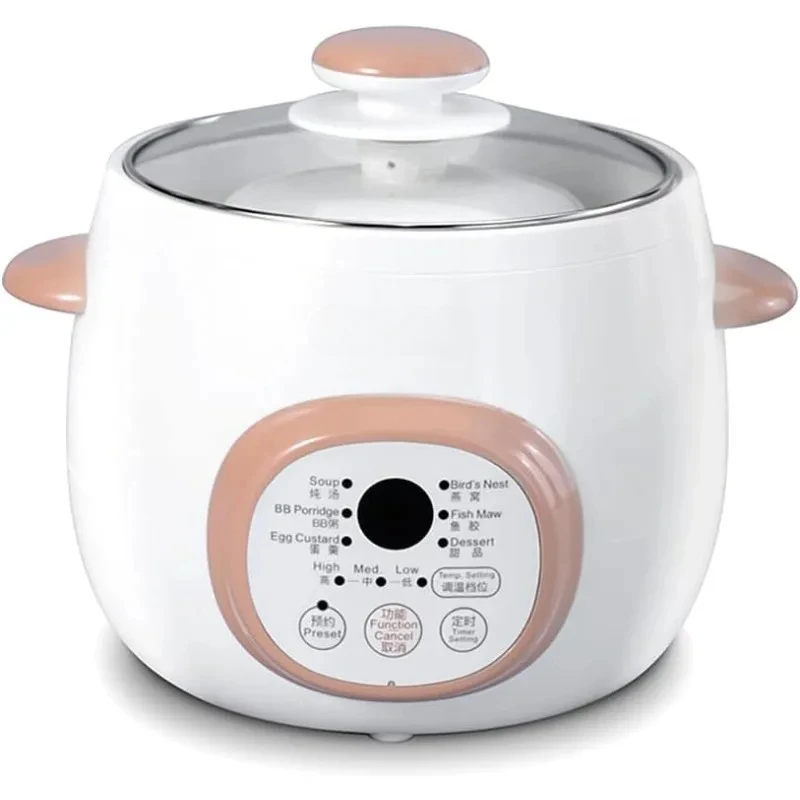 

Electric Stew Pot, Ceramic Soup Porridge Cooker, Slow Cookers with Lid, 1L, White