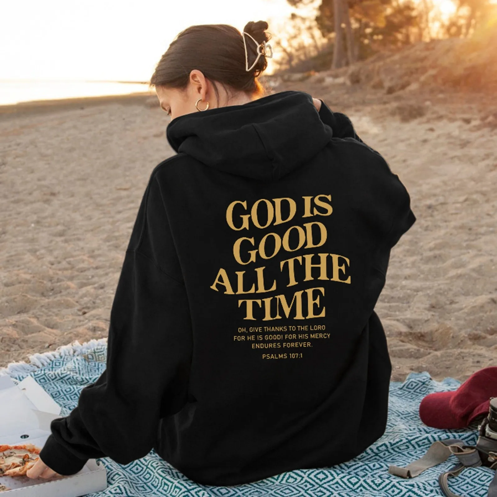 

God Is Good All The Time Christian Hooded Sweatshirt Women Casual Letter Print Long Sleeve Hoodie With Pocket Aesthetic Hoodies