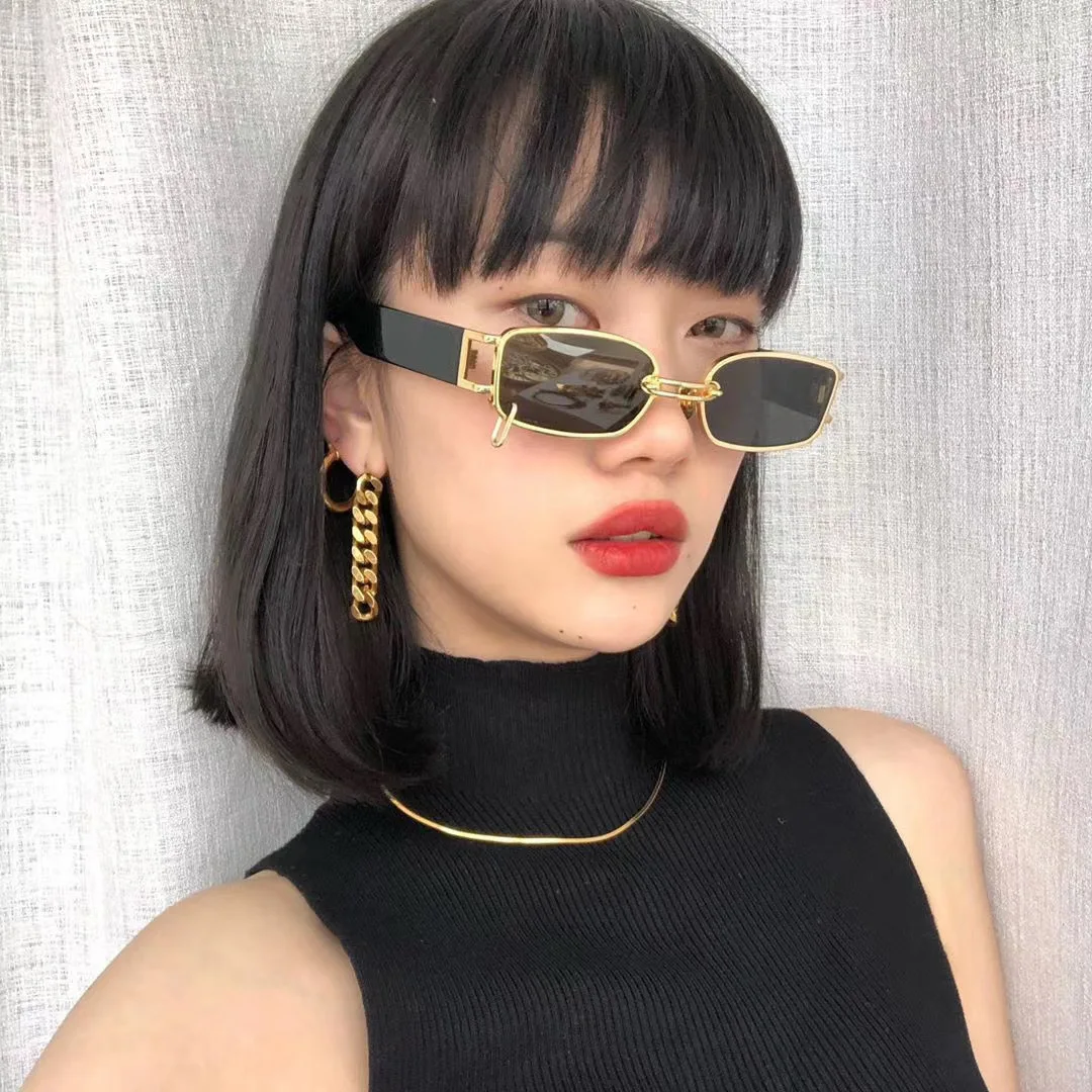 Vintage Black Square Sunglasses Women Luxury Brand Small Rectangle Sun Glasses Men Female Gradient Clear Mirror Oculos De Sol