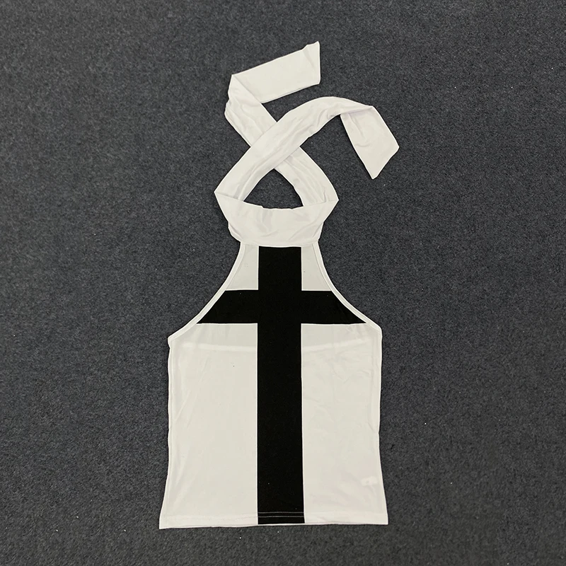 Top corto con tirantes ajustados y estampado cruzado estilo callejero para mujer, Top de capa Base de verano caliente