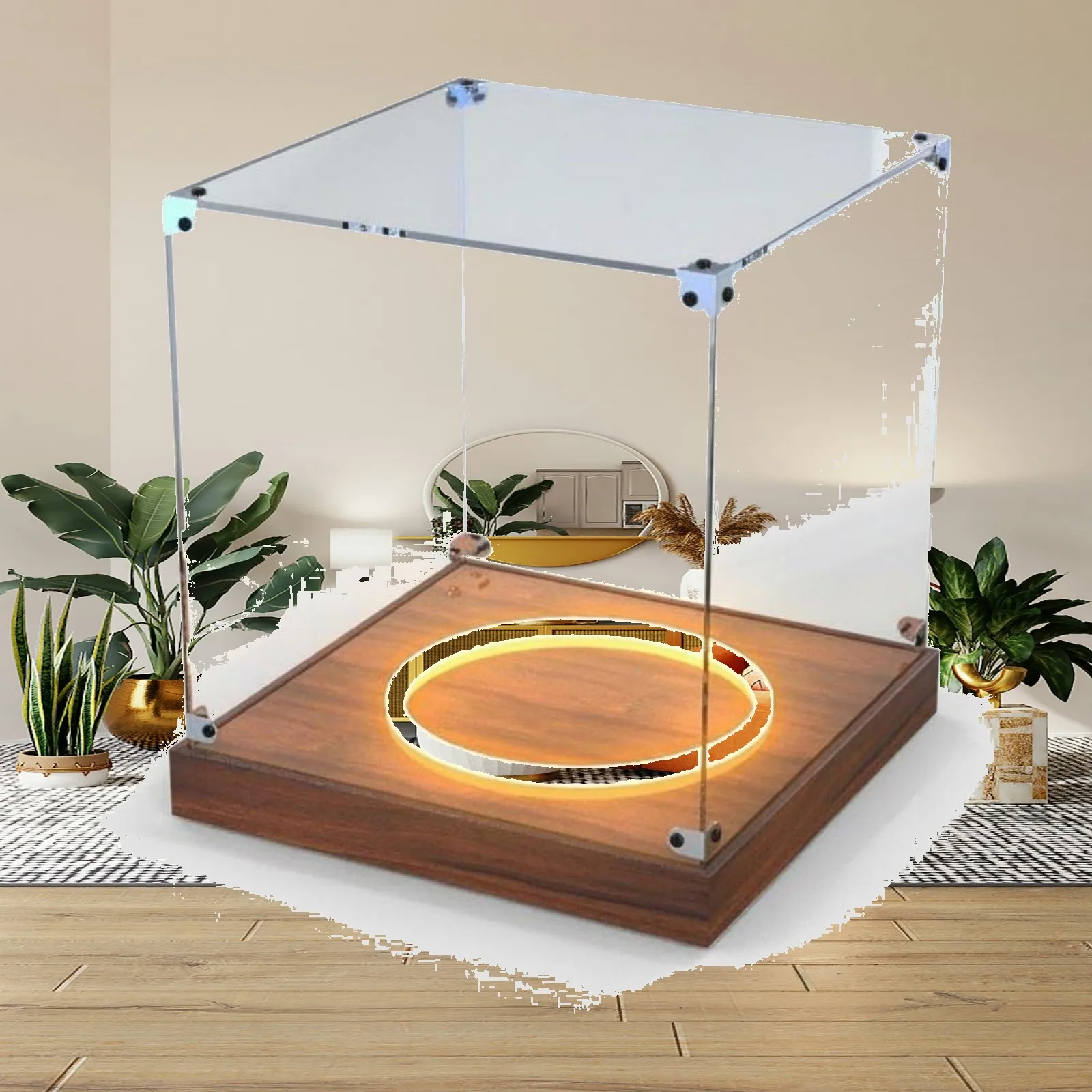 LED Acrylic Ball Display High Clearness Basketball Memorabilia Display Box Dustproof for Office or Man Cave