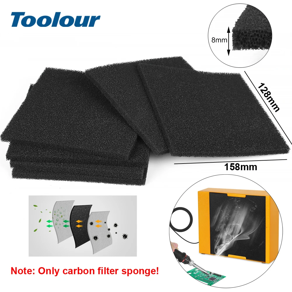 Toolour 6Pcs Activated Carbon Filter Sponge for Absorbing Solder Flux and Chemical Fumes (Square/Round)