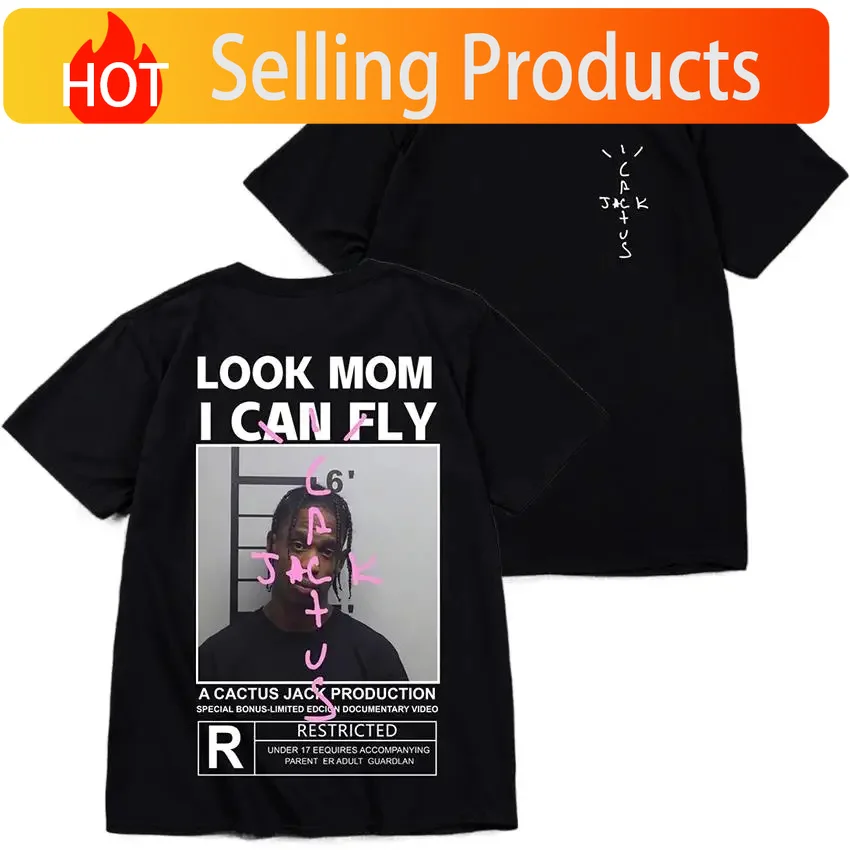 Cactus Jack T-shirt High Quality Cotton Men Women LOOK MOM I CAN FLY Tee ASTROWORLD Hip Hop Short Sleeve Tshirts Tops 80550