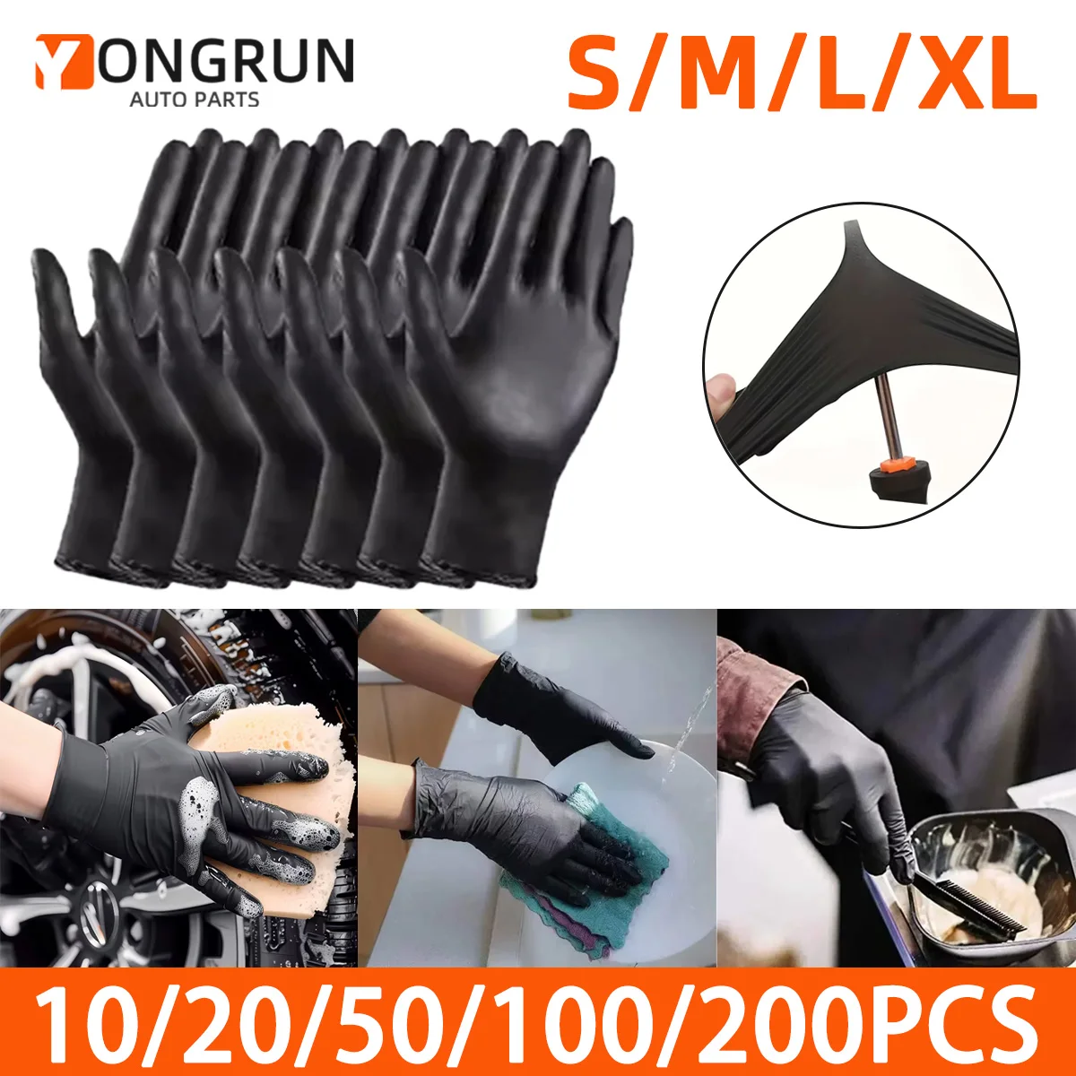

YONGRUN S/M/L/XL Disposable Gloves Anti Static Tattoo Work Oil Resistant Gloves Black Waterproof Nitrile Household Cleaning Glov