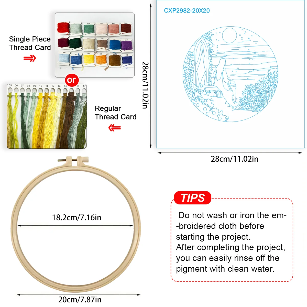 1 Stück 20X20CM/15X15CM 7,87/6,3 Zoll Schönes Landschafts-Stickerei-Starter-Kit DIY-Kit DIY-Stickerei-Set Handarbeiten – Detail 4