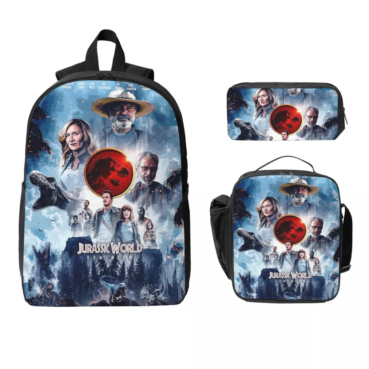 

Jurassic World Backpack Student Boys Girls BookBag School Bag Computer Shoulder Bags 3ps Insulated Lunch Bag Pencil Case