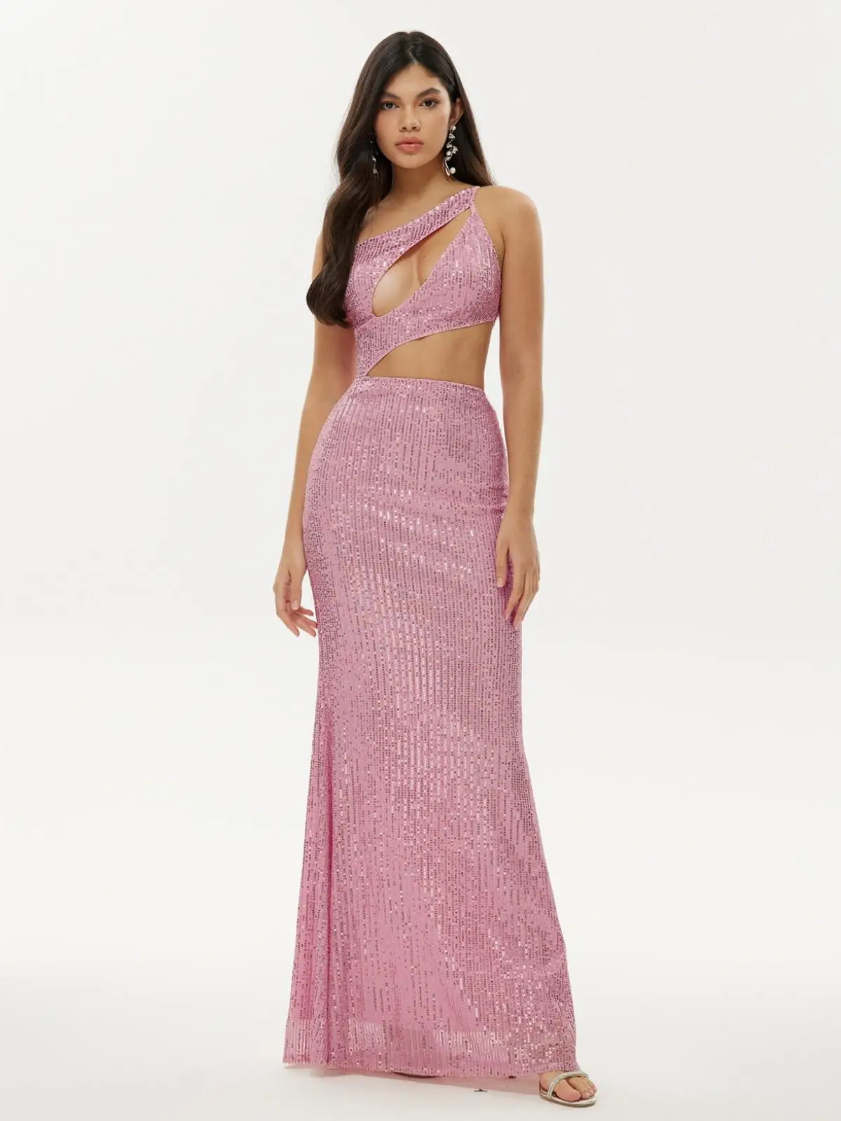 Dusty Pink Bridesmaid Dresses Hollow Out Hot Sexy Sequins One Shoulder Evening Dress Women Backless Beading Mermaid Party Dress