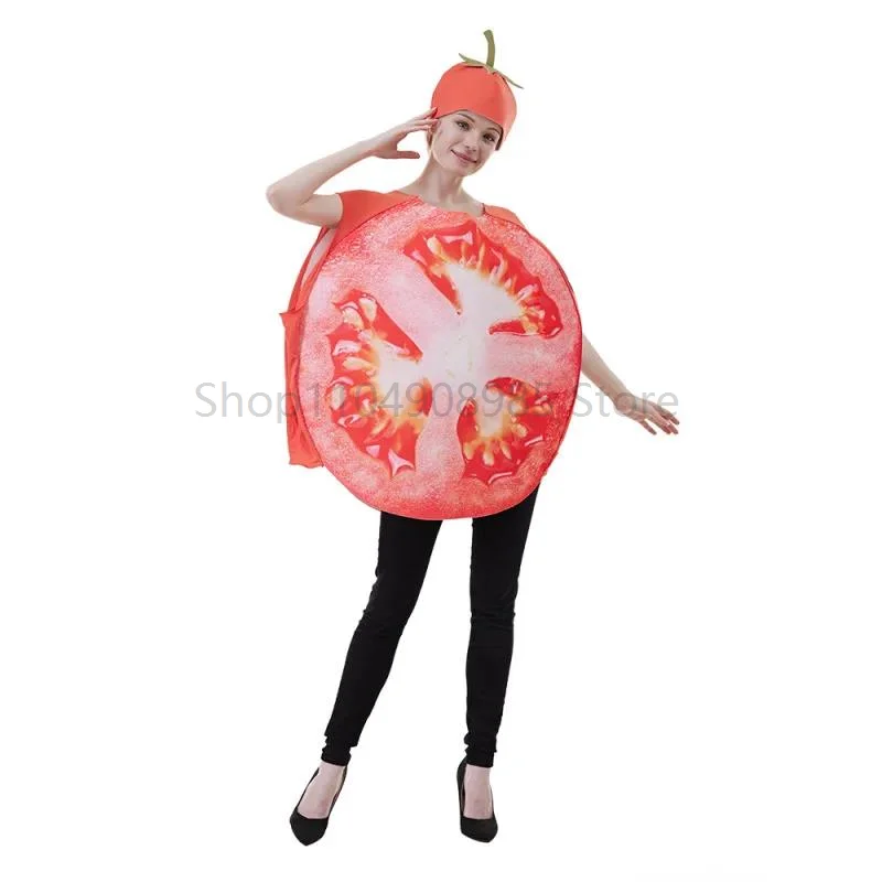 

Halloween Fruit Slices Play Costume Adult Vegetable Tomato Stage Show Costume Tomato