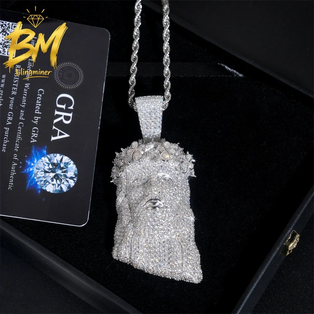 Blingminer Bling Jesus VVS Moissanite Pendant For Men Women S925 Silver Pendants Iced Out  Pass Diamonds Tester Free Shipping