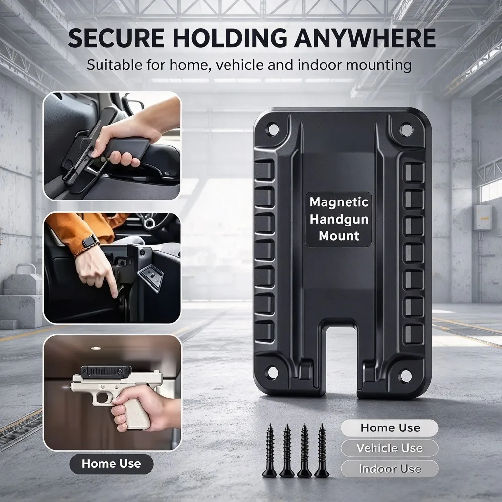 1PC Magnetic Handgun Mount, Quick Draw Concealed Pistol Holder with Screws, Gun Magnet Mount for Car, Desk, Wall, Home Safe Use