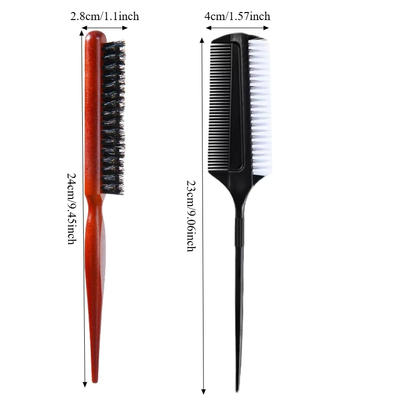 2Pcs Professional Hair Styling Brush Set Boar Bristle Teasing Brush Double-Sided Edge Control Comb Detangling Salon Hairstyling view 6