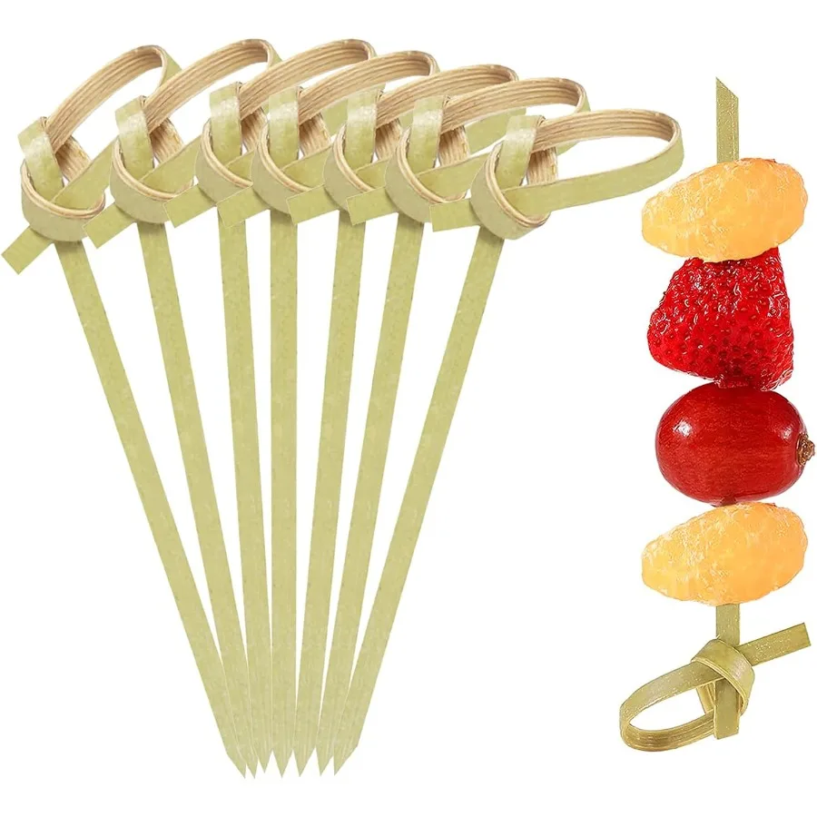 

200 Pack Bamboo Knot Cocktail Picks 3.5 Ih Long Fay Toothpicks with Looped Knot Food Picks for Appetizers Christmas Wedding Par
