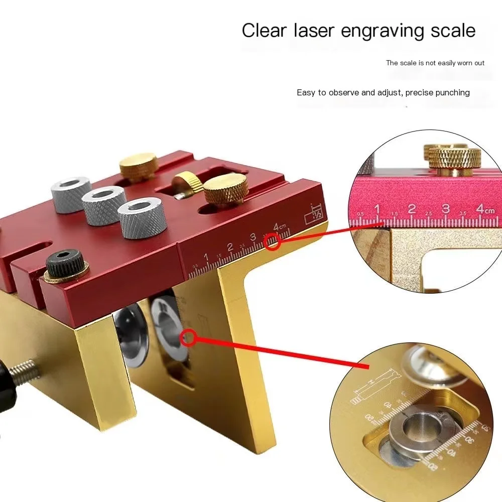 Kit de gabarito de cavilha 3 em 1 para carpintaria, localizador de perfurador de passador de madeira ajustável, gabarito de furo de bolso de alumínio, ferramentas de guia de broca de armário