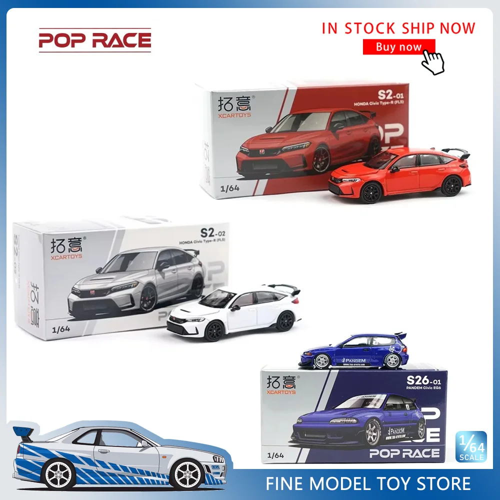 POP RACE 1:64 Honda Civic TYPE R FL5 PANDEM Civic EG6 Alloy Premium Diecast Vehicle Model Ship Now
