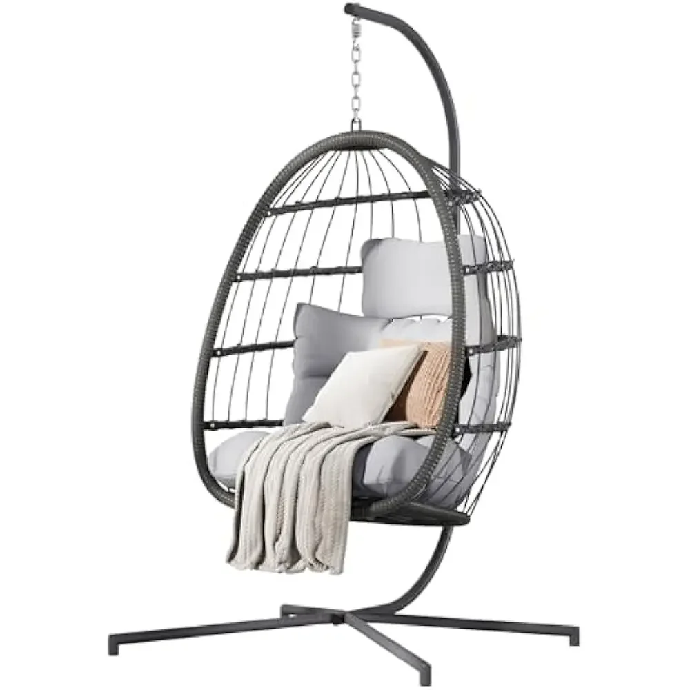 

Hanging Egg Chair with Stand, Patio Wicker Hammock Egg Swing Chair with Cushion for Bedroom Garden Indoor Outdoor