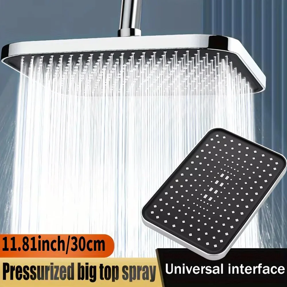 

12 Inches Big Panel Large Flow Ceiling Mounted Supercharge Shower Head Set 3 Modes High Pressure Abs Rainfall Bathroom Shower