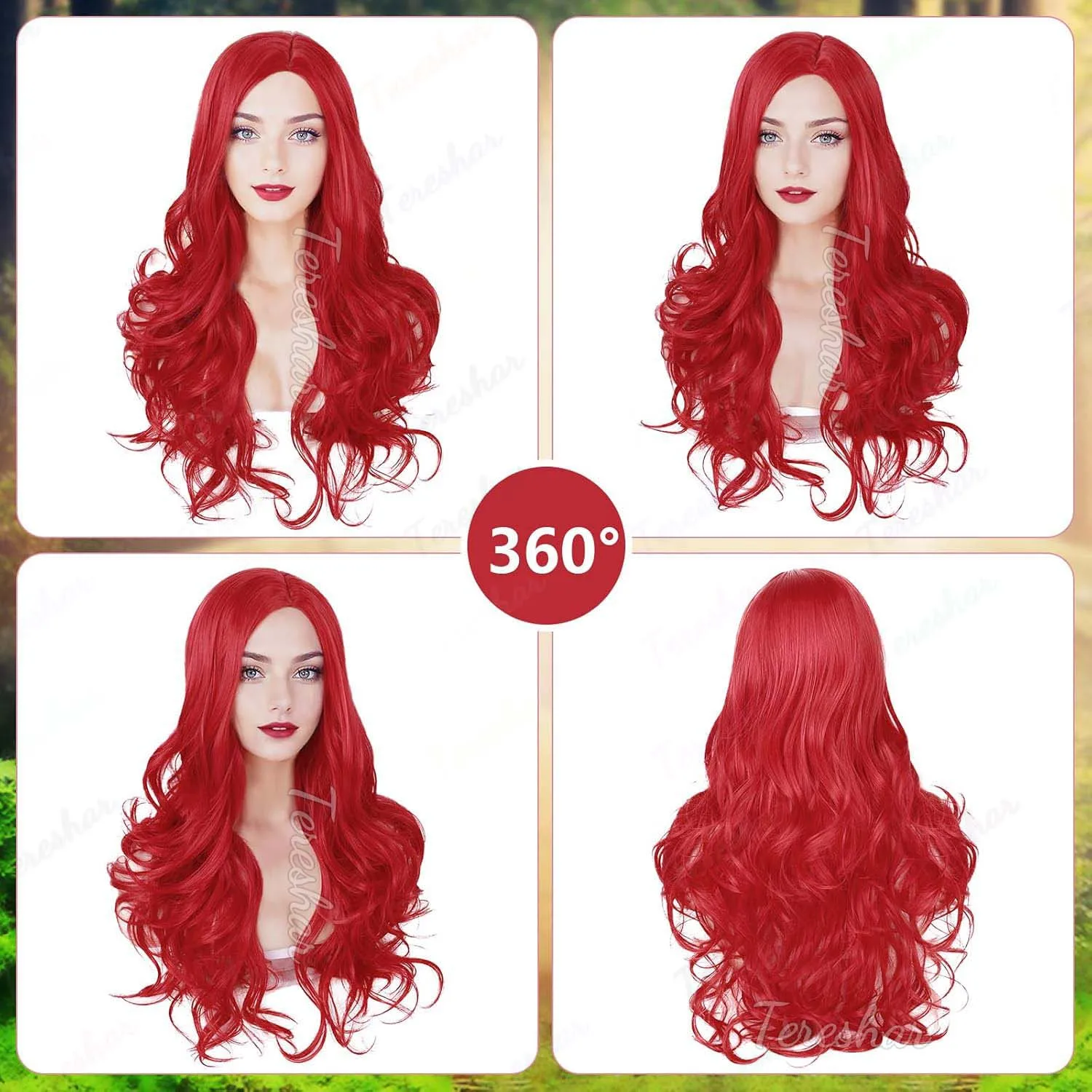 باروكات ميرا الاصطناعية، جزء جانبي، شعر مستعار أحمر طويل مجعد ومموج للنساء، شعر مستعار حورية البحر أنيق لحفلات الهالوين التنكرية اليومية #3