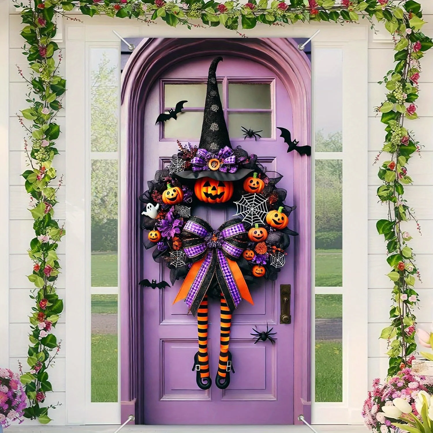 Spider Web Halloween Decoration - Halloween Witch Wreath Door Cover Hanging