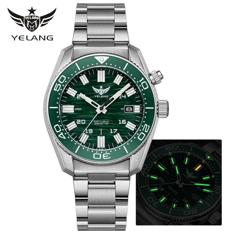 YELANG New V1038 40mm Men Diving Watch Human Kinetic Watch Luminous Japan PX82 Sapphire 300m Waterproof Brand Men's Watch Reloj