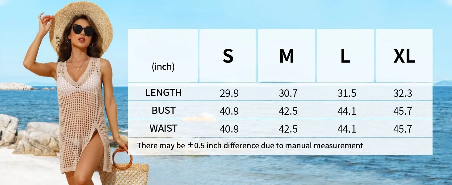 Anfilia Women Beach Cover Up Crochet Sexy Deep V-Neck Side Slit Sleevesless Hollow Out Dress Knitted Fashion Cover Up