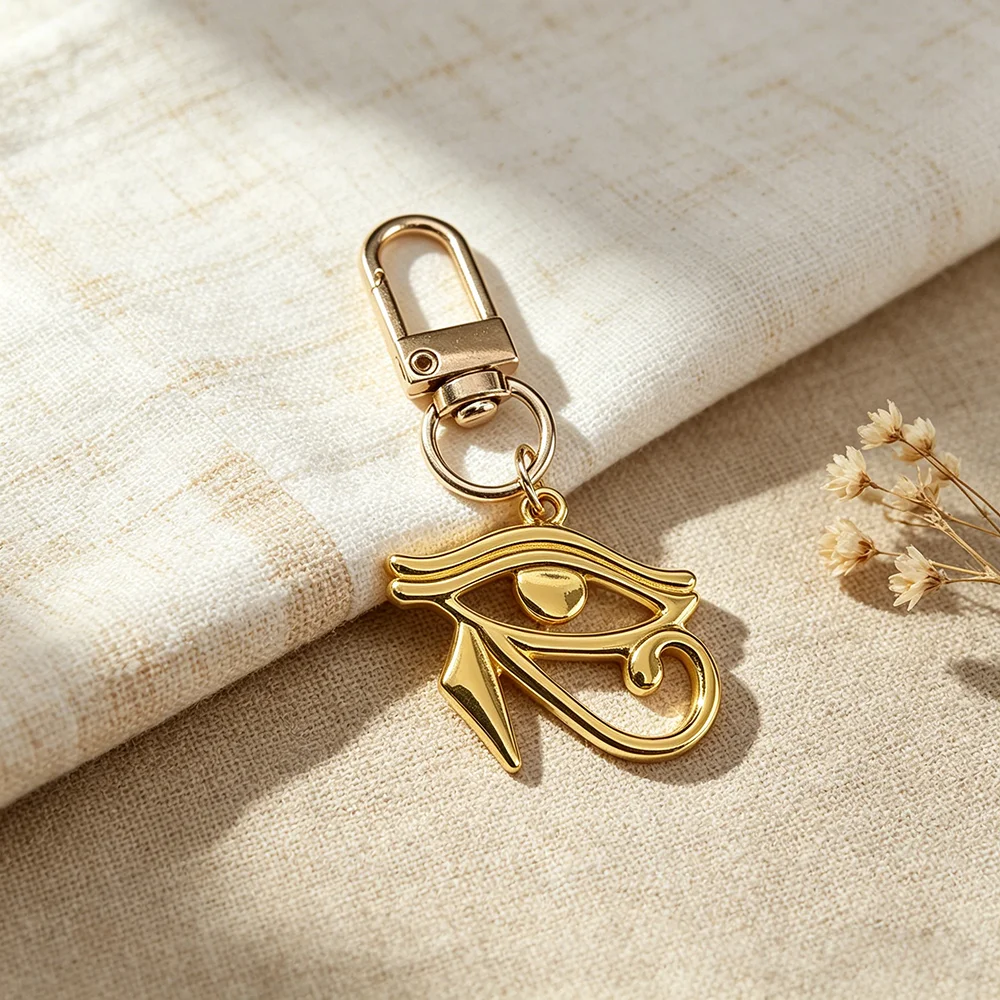 Altägyptischer Horusauge-Schlüsselanhänger, vergoldeter Amulett-Anhänger, Retro Spiritueller Schutz-Taschenanhänger als Geschenk – Detail 6